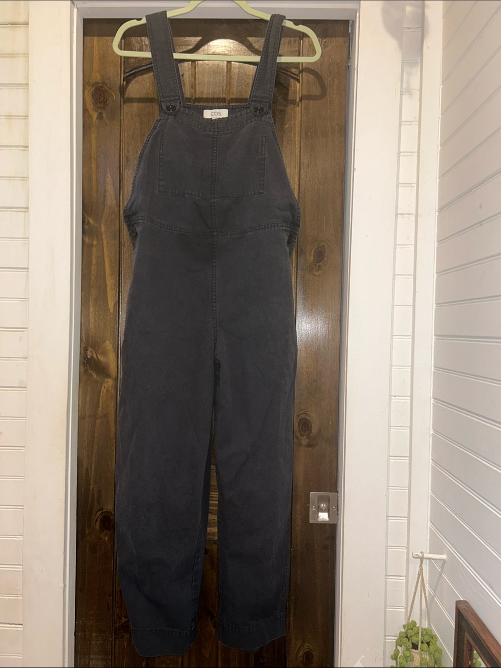 COS Barrel Leg Dungarees Overalls Black Organic Cotton Minimalist Utility XS